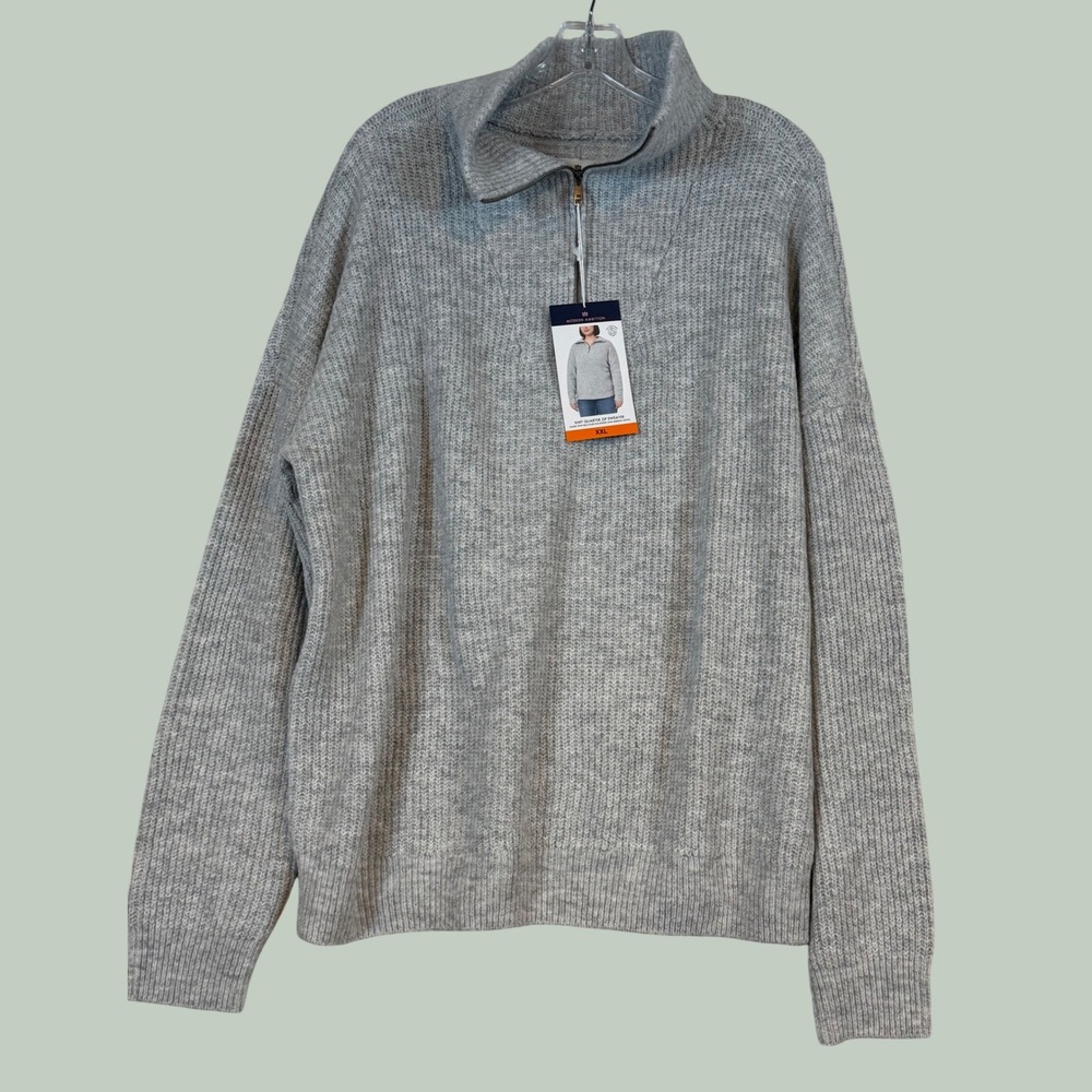 Modern Ambition Womens XXL Gray Quarter Zip Knit Sweater Merino Wool Blend NWT